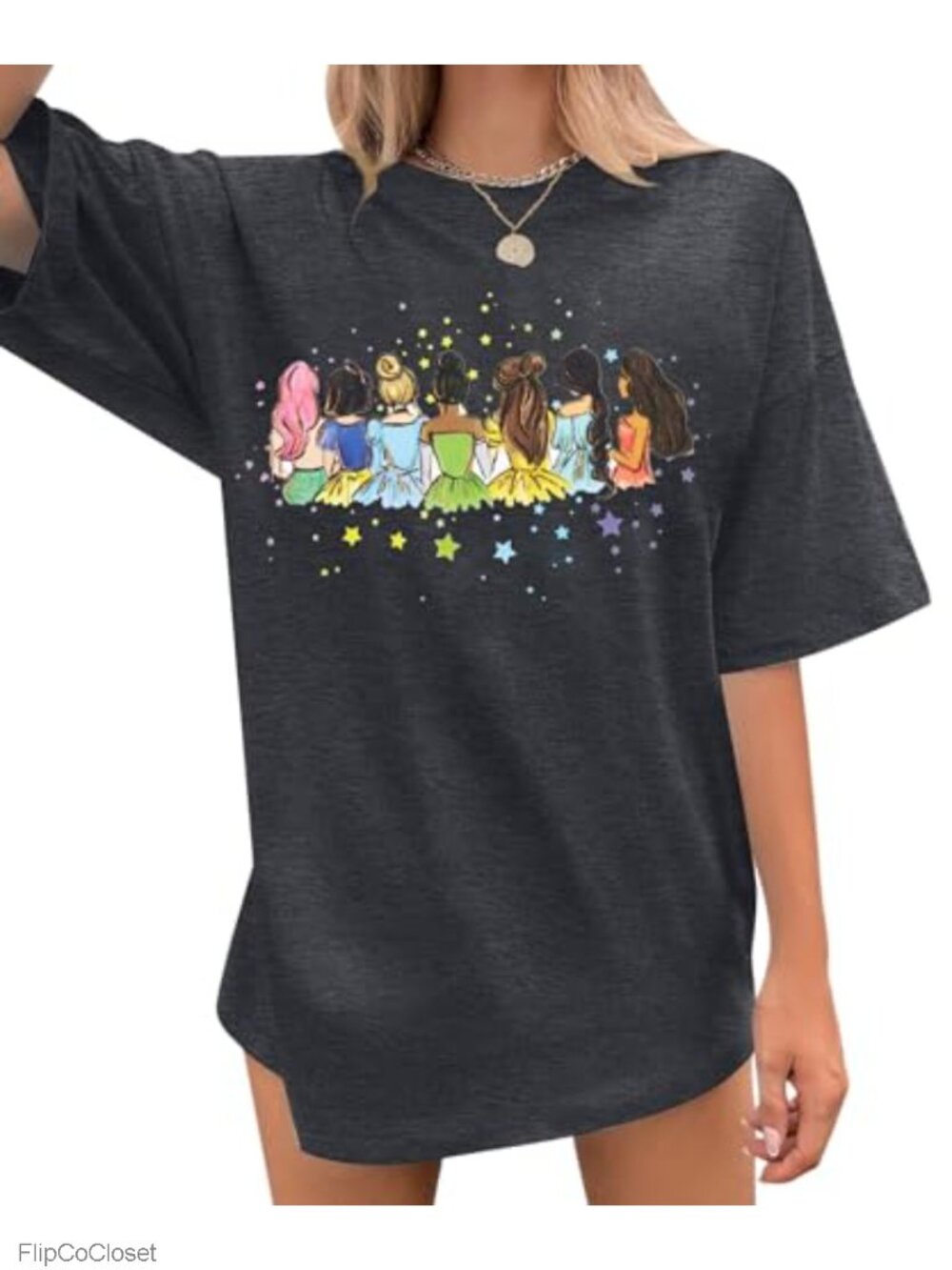 Women Magical Princess Castle Graphic Tee Crew Neck Short Sleeve T-Shirt